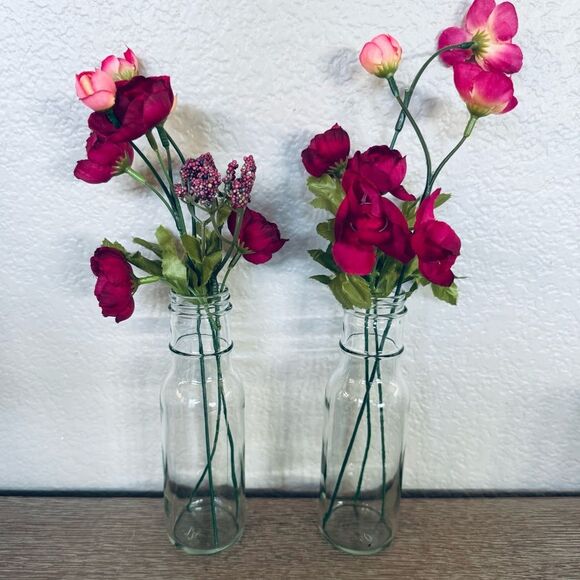 Pink Floral Glass Bottle Farmhouse Decor Set - Picture 1 of 2